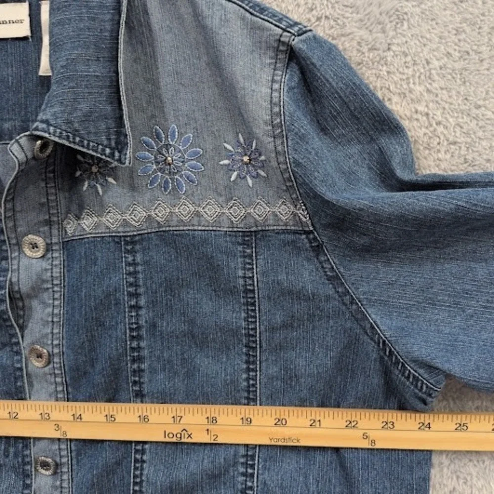 Alfred Dunner Denim Shacket Women's‎ 18 Blue Embroidered 3/4 Sleeve Button Up